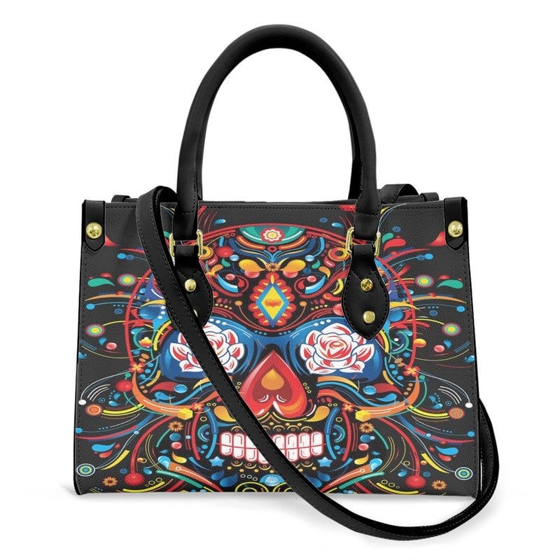 Halloween Women's Medium Pu Leather Human Floral Streetwear Square Hook Loop Customized Tote Bag