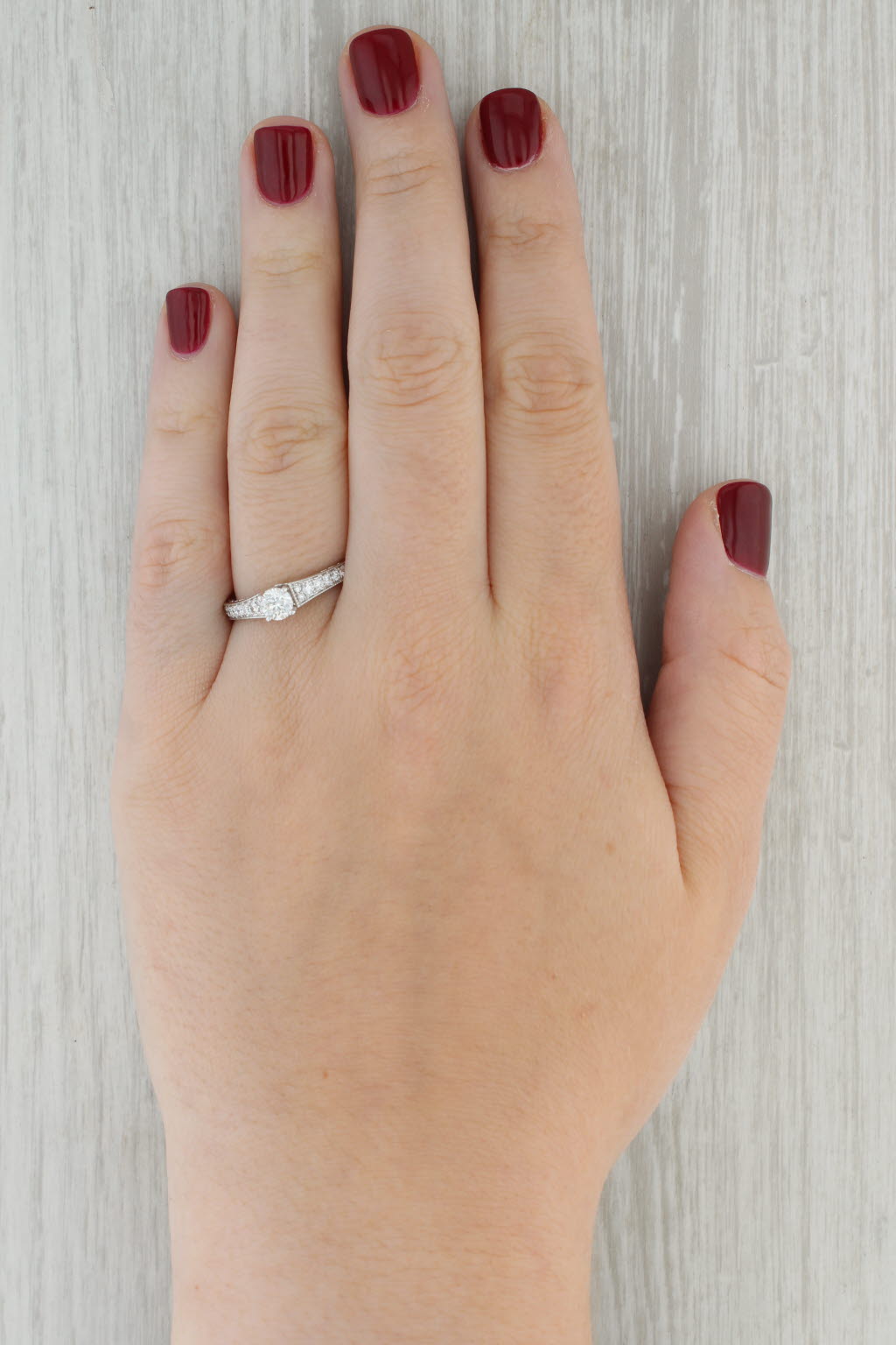 0.75ctw Round Diamond Engagement Ring 14k White Gold Size 7.75 Cathedral Band