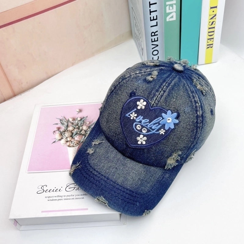 Women's Retro Sweet Color Block Embroidery Curved Eaves Baseball Cap