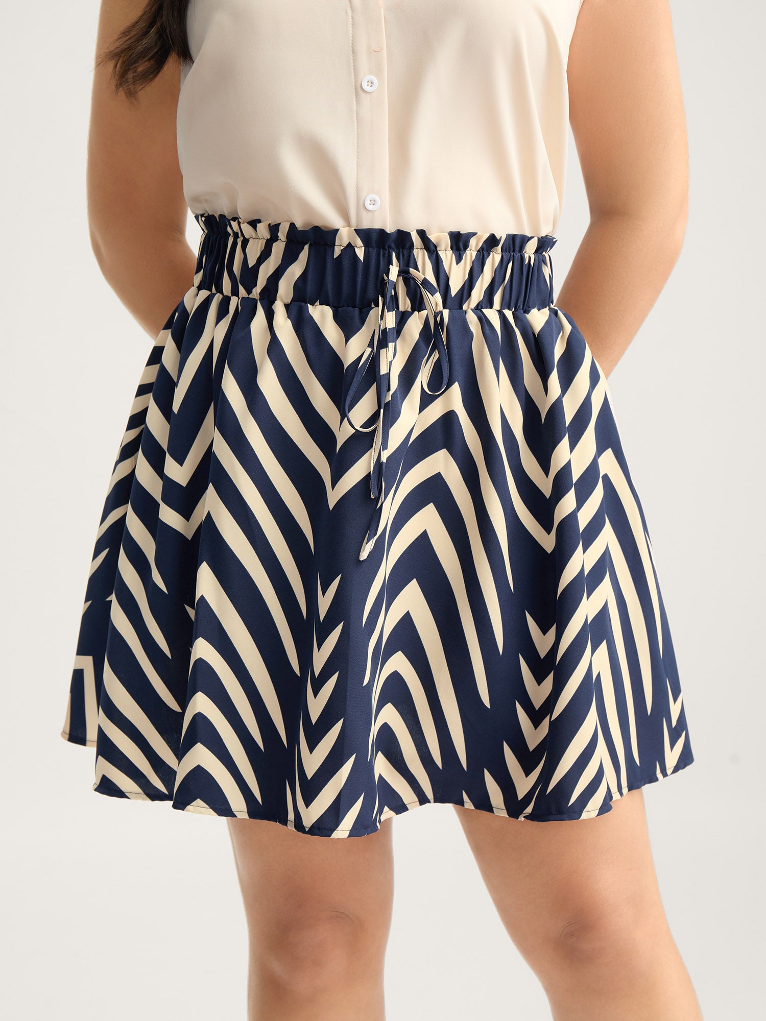 Stretchy Waist Tie Geometric Midi Skirt