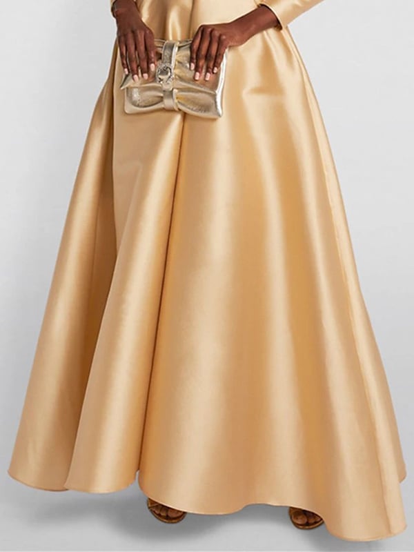 A-Line High Waisted Pleated Solid Color V-Neck Maxi Dresses