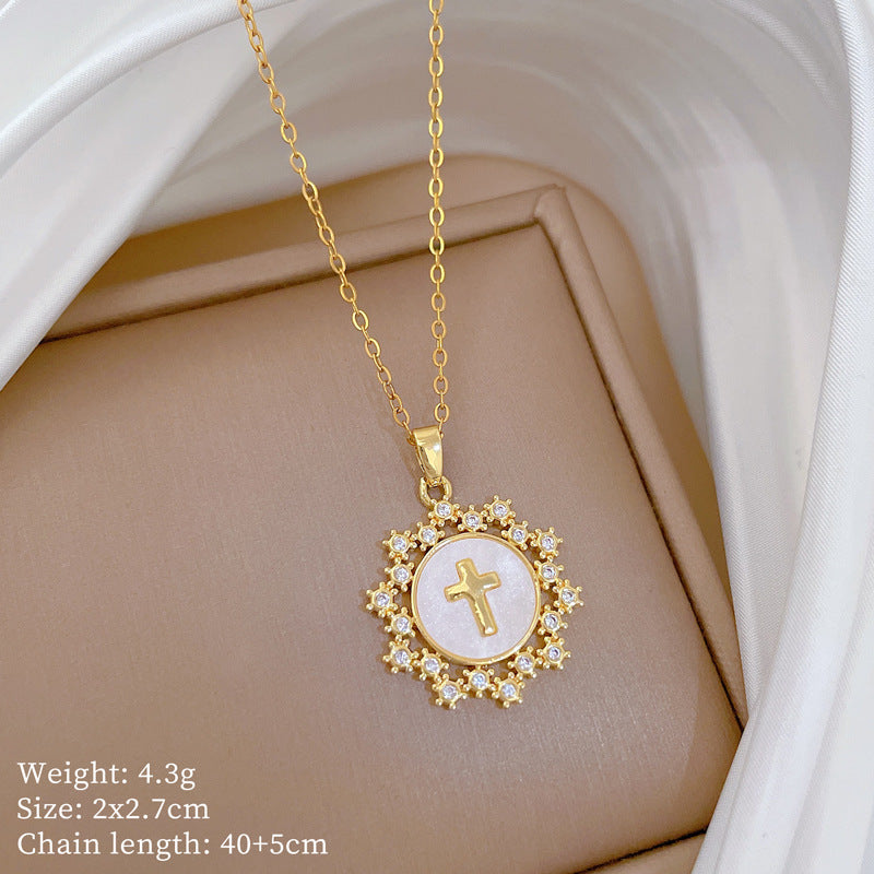 Copper Micro-Inlaid Cross Fashionable And Gorgeous Full Diamond Necklace For Women All-Match Clavicle Chain Titanium Steel