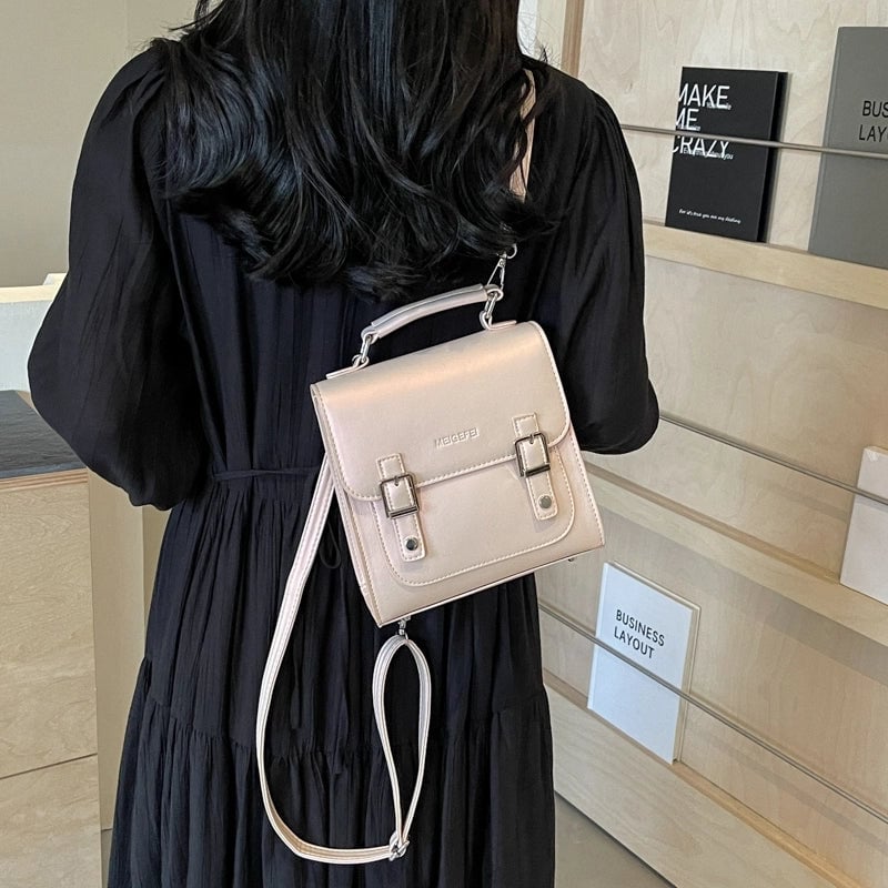 Women's Medium Pu Leather Solid Color Preppy Style Classic Style Sewing Thread Flip Cover Fashion Backpack