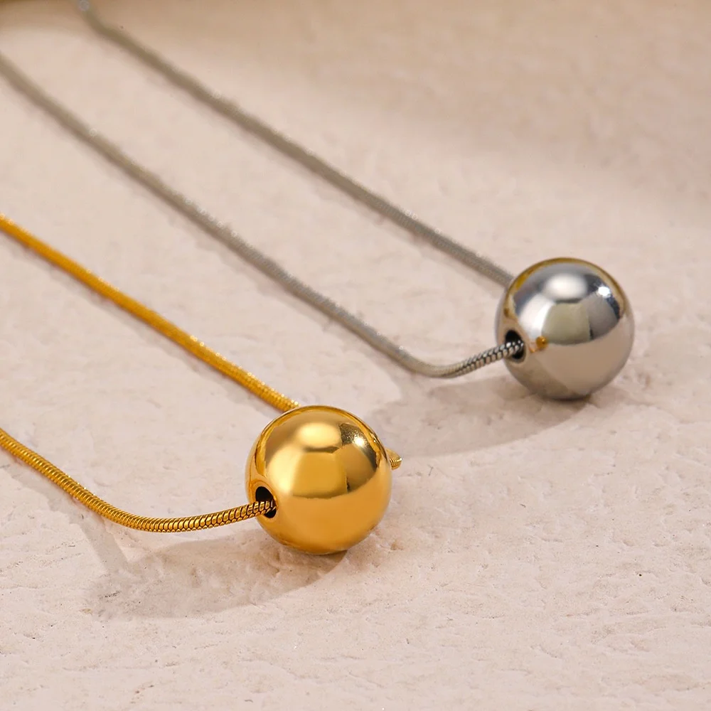 gold silver plated stainless steel ball pendant necklace non tarnish water proof Geometric clavicle chain necklace