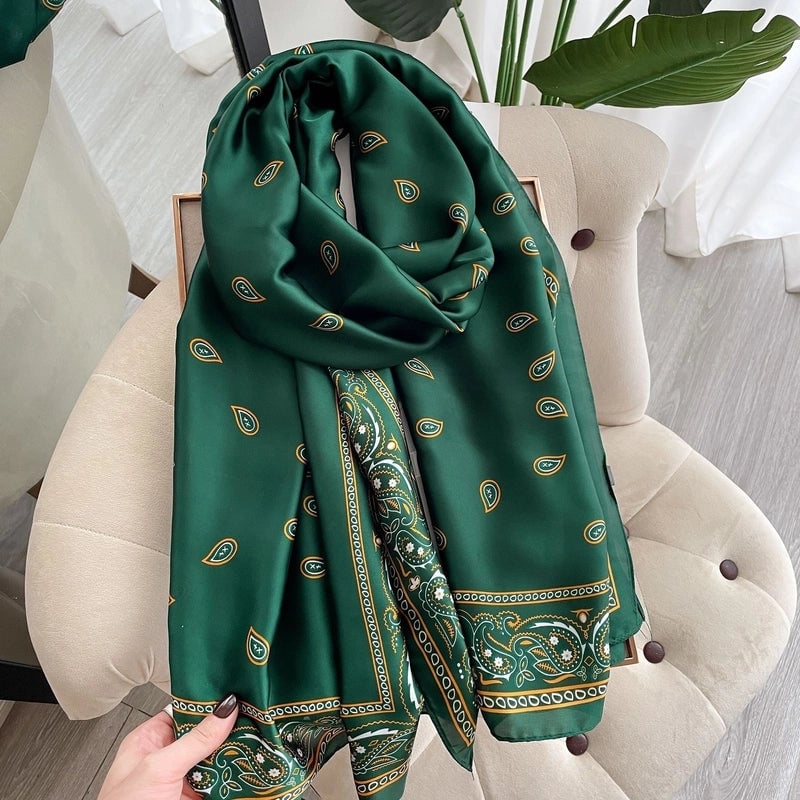 Elegant Large Scarf Dot Pattern Silk-like Scarf Women's Dual-use Air Conditioning Shawl Gauze Beach Towel Women