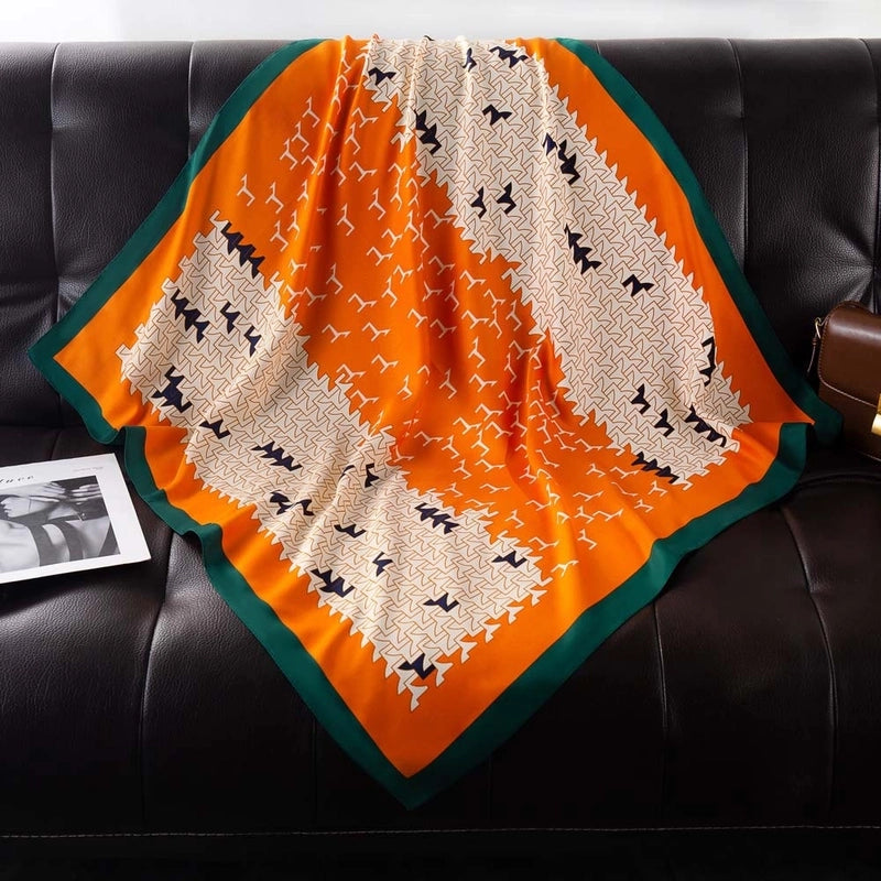 Women's Elegant Minimalist Stripe Flower Satin Silk Scarf