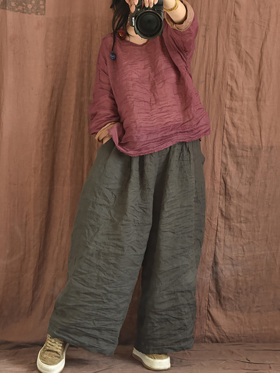 Women Summer Vintage Colorblock Loose Pants