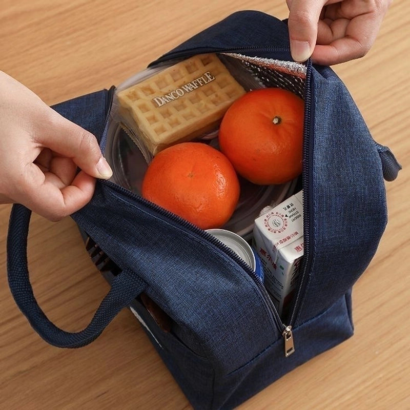 Kid's Adults Polyester Solid Color Classic Style Weave Square Zipper Lunch Bag Handbag