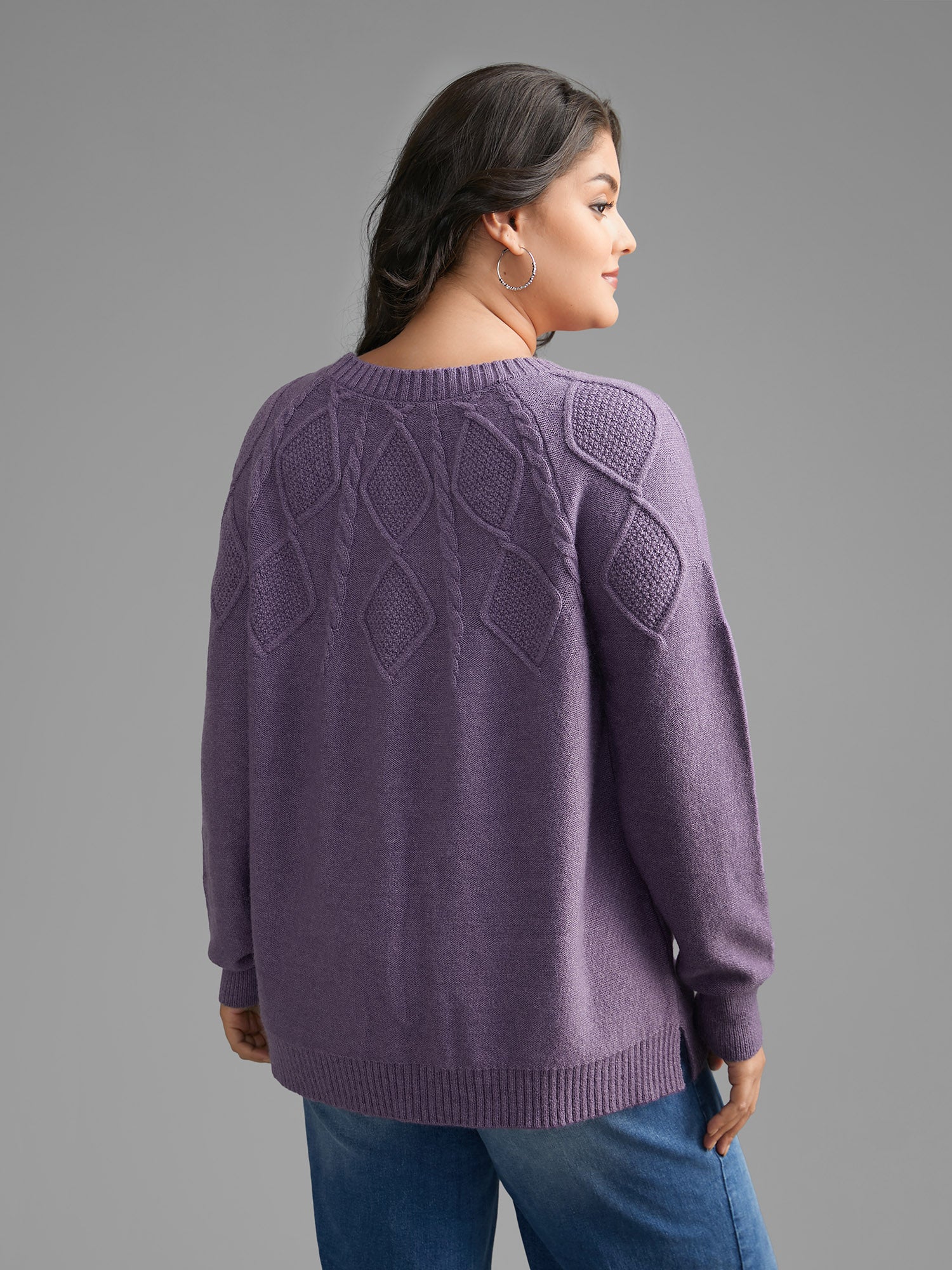 Cable Knit Bodice Crew-Neck Pullover