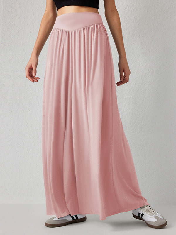 High Waisted Loose Pleated Pockets Solid Color Split-Joint Pants Trousers