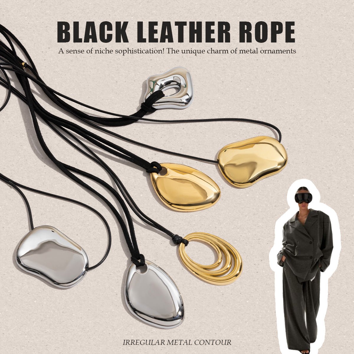 Jie Ding Black Rope Titanium Steel Necklace Niche Design Clavicle Chain Hot Style Stainless Steel