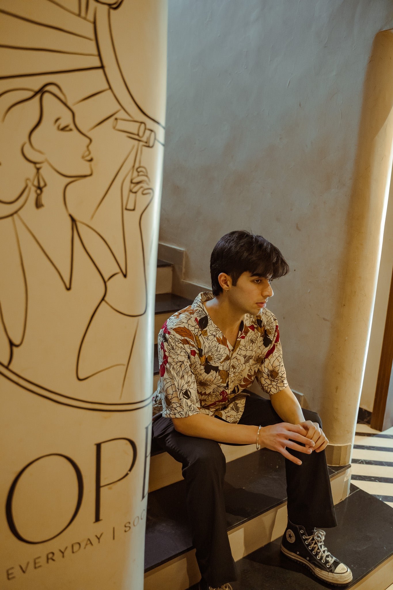 Red Leaf Floral Oversize Shirt