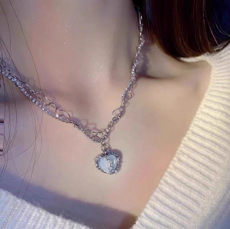 Lady Sweet Heart Shape Flower Fish Tail Imitation Pearl Alloy Inlay Rhinestones Women's Necklace