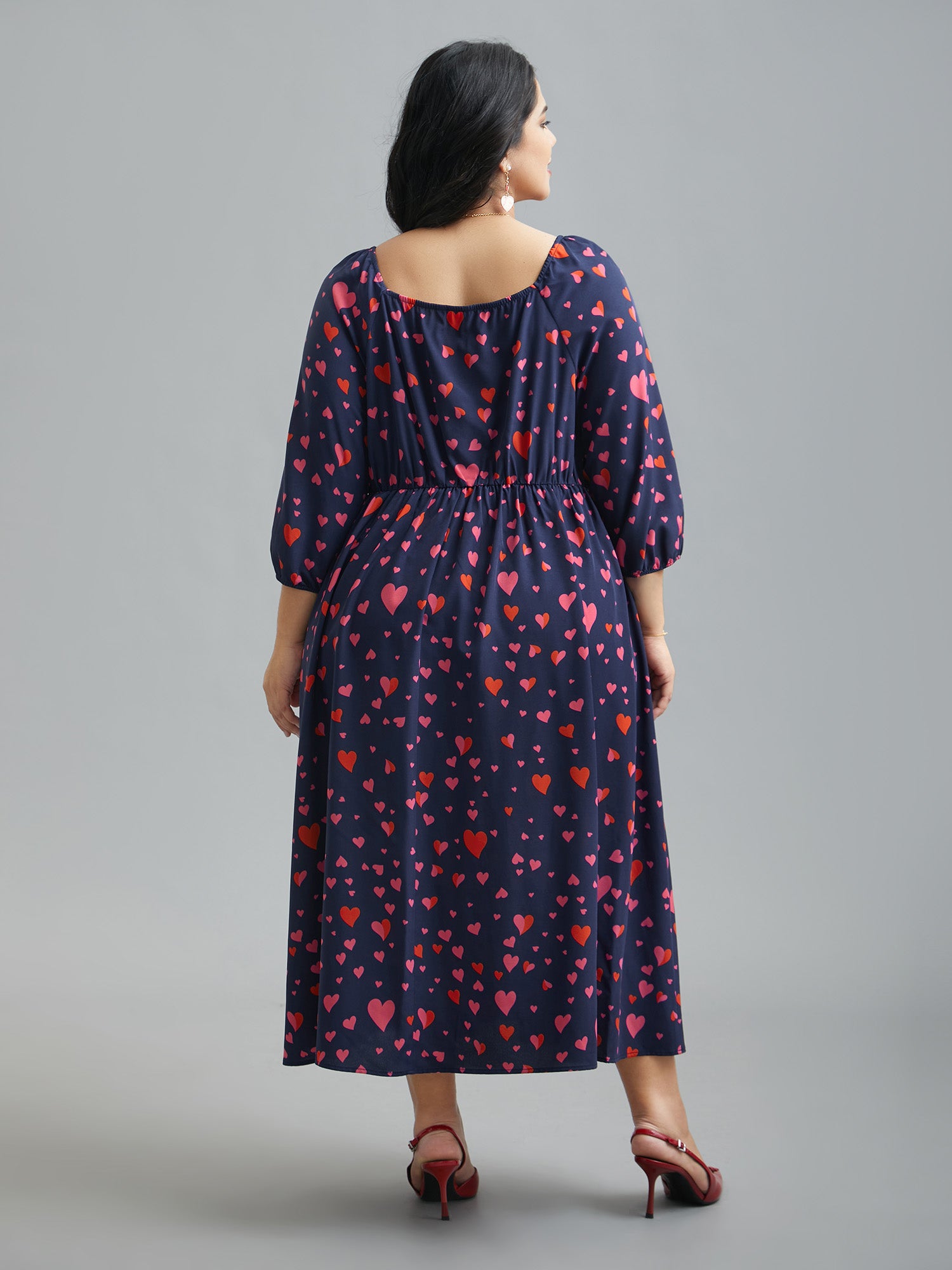 Hearts Print Contrast Webbing Pocket Dress