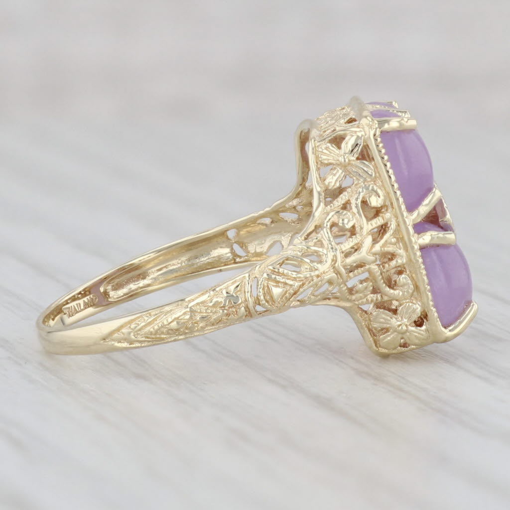 Lavender Jadeite Jade Diamond Filigree Ring 14k Yellow Gold Size 8