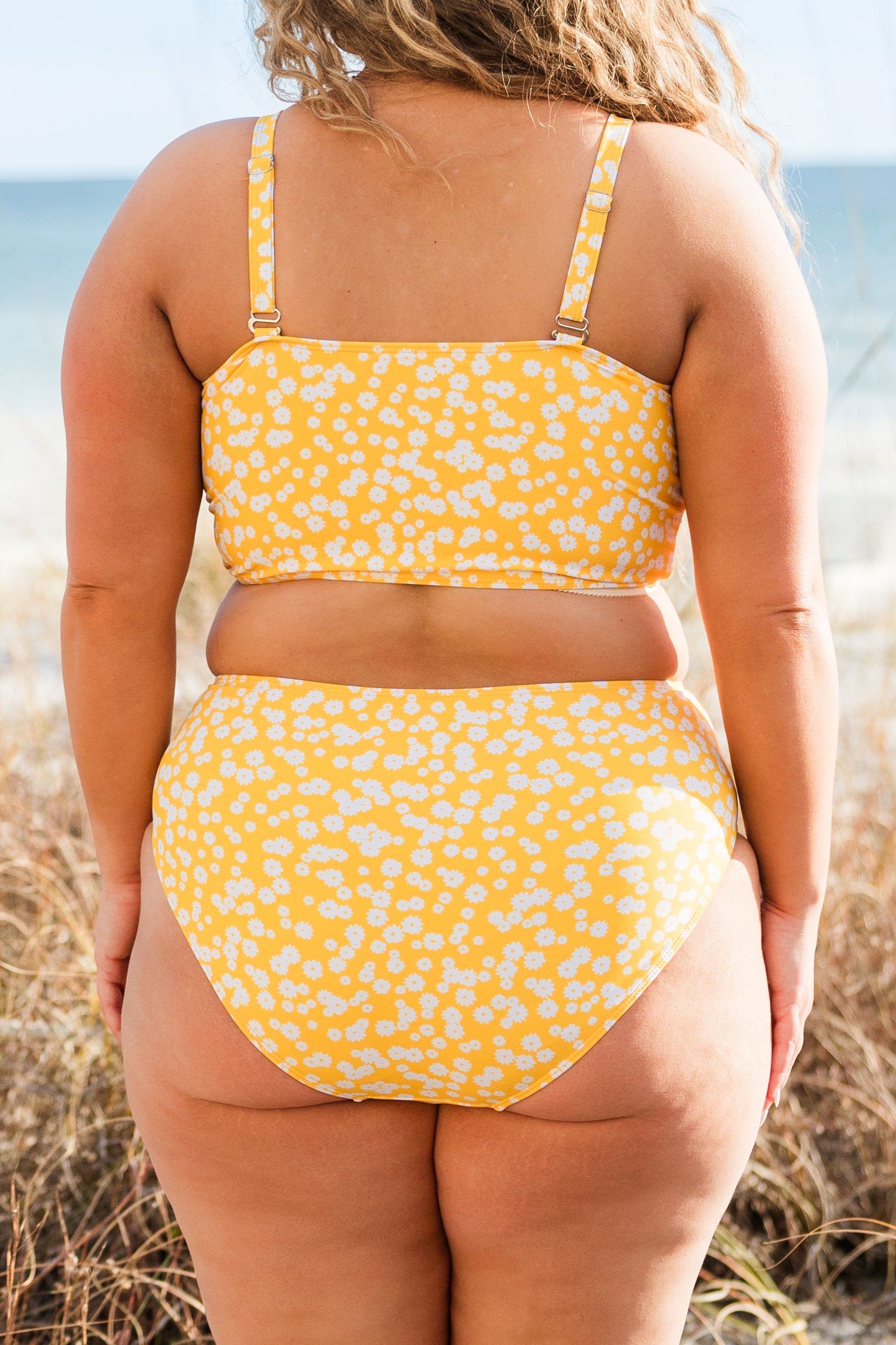 Feeling Fine And Sandy Swim Top. Yellow Floral