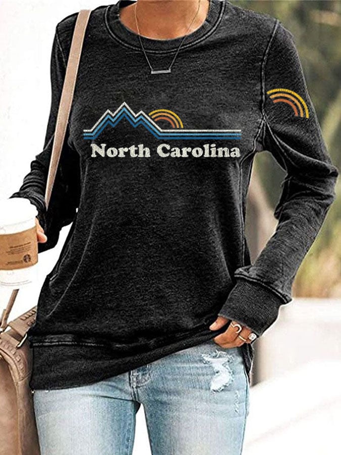 Women's Retro North Carolina Nc Vintage Mountains Print Long Sleeve Sweatshirt