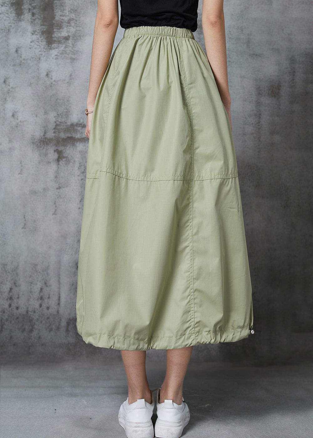 Green Cotton Skirt Elastic Waist Drawstring Summer