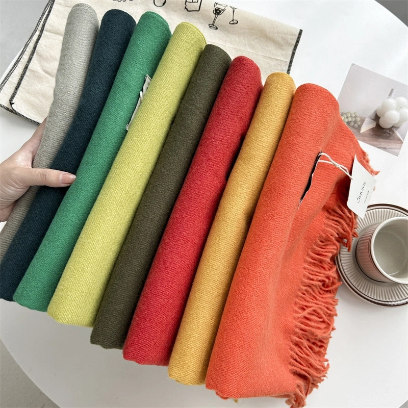 Women's Elegant Minimalist Solid Color Imitation Cashmere Tassel Scarf