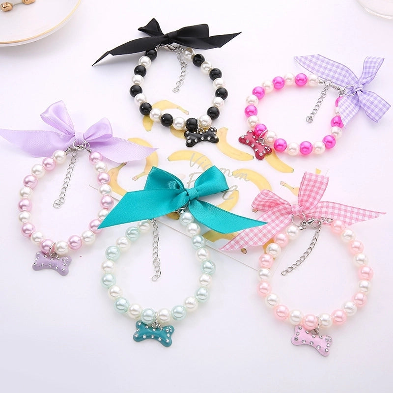 Cute Sweet Imitation Pearl Color Block Pet Collar