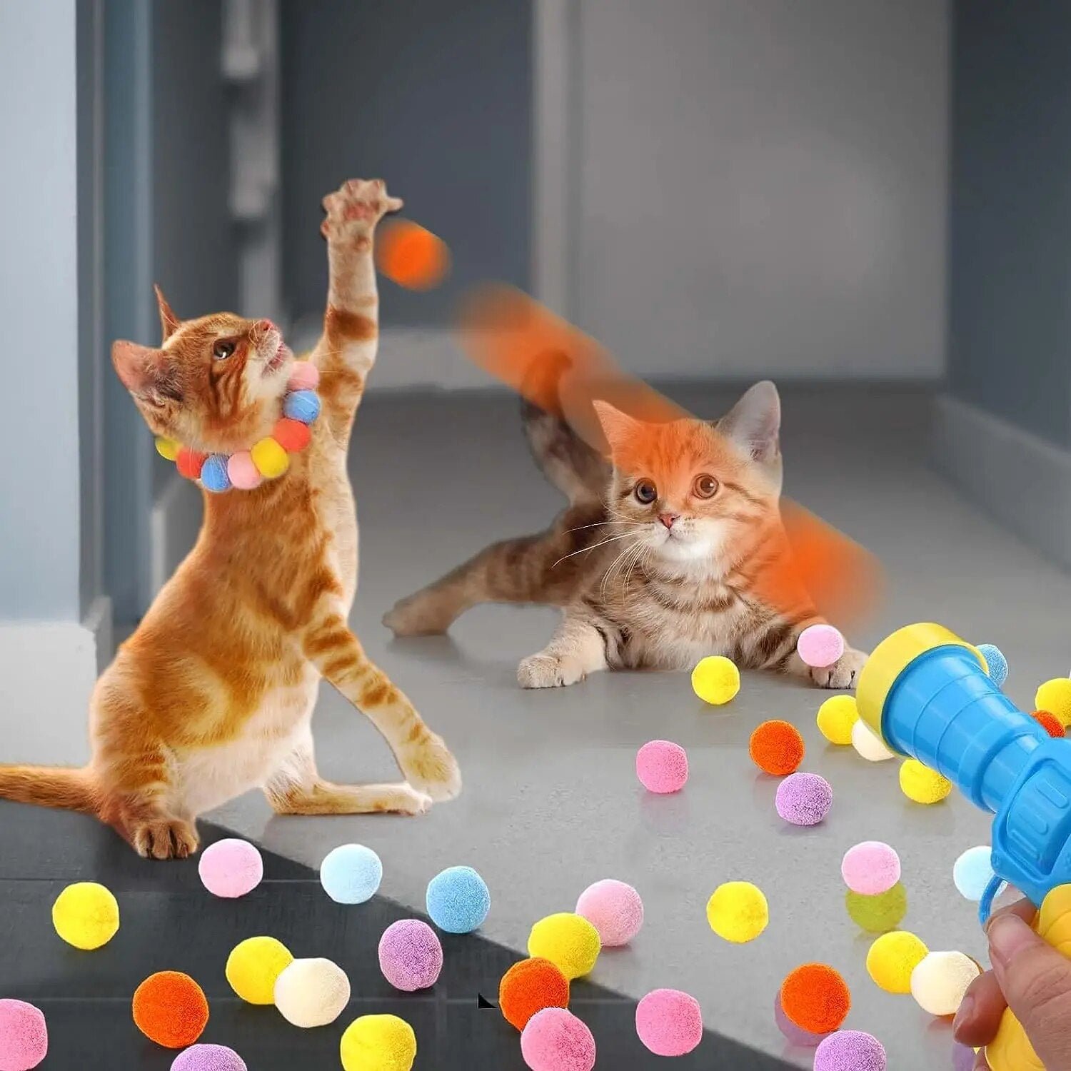 Pom Pom Balls Launcher Interactive Toys 😺🐶