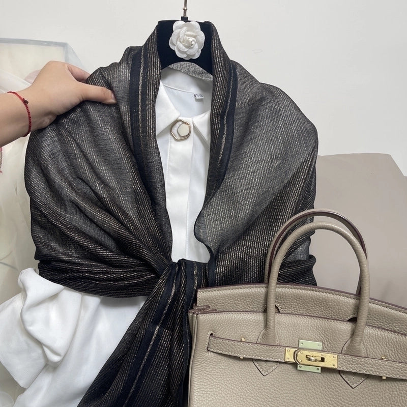 Women's Elegant Solid Color Polyester Silk Scarf