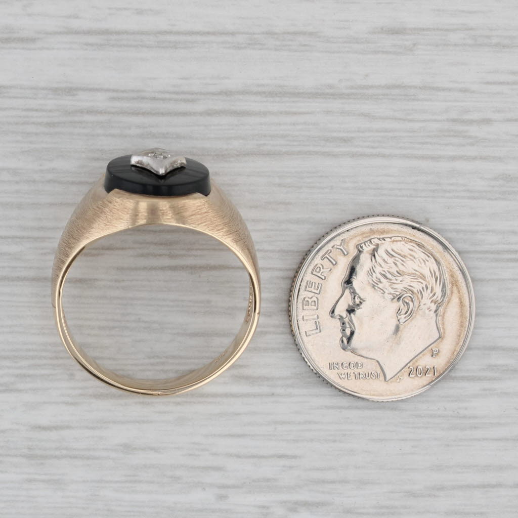 Vintage Onyx Diamond Signet Ring 10k Yellow Gold Size 7.5