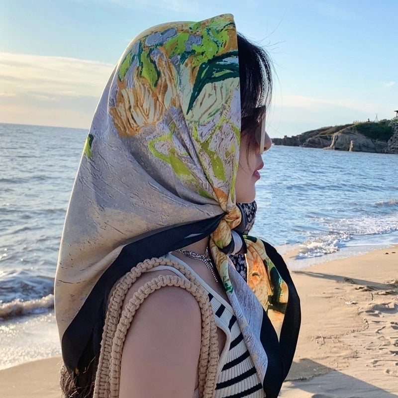 Women's Sweet Minimalist Flower Polyester Silk Scarf