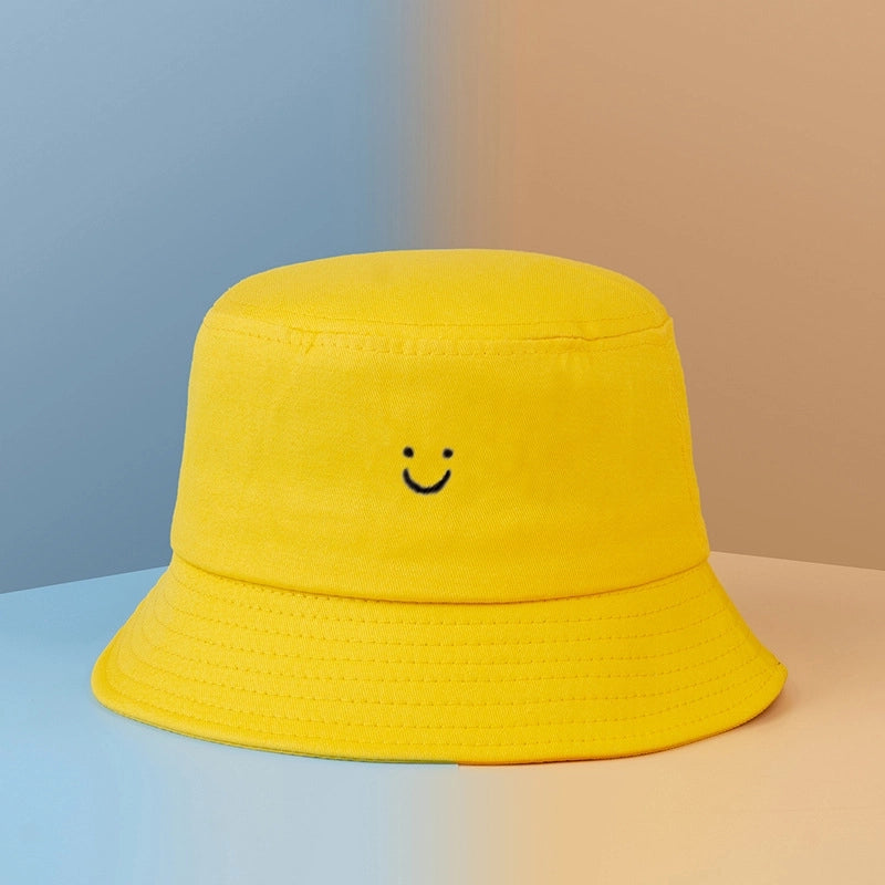 Unisex Casual Minimalist Smile Face Printing Wide Eaves Bucket Hat
