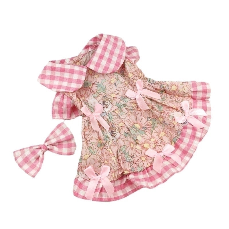 Sweet Cotton Plaid Bow Knot Pet Clothing