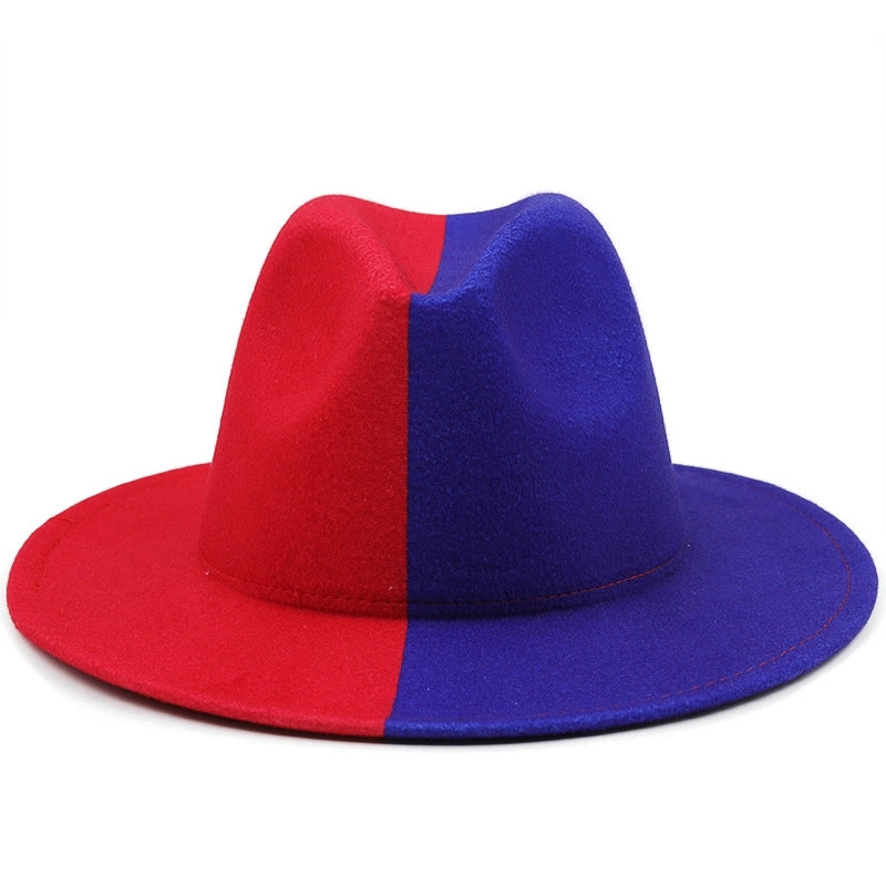 Yin And Yang Color Matching Woolen Felt Hat Autumn And Winter Party Fashion Flat-brimmed Jazz Hat