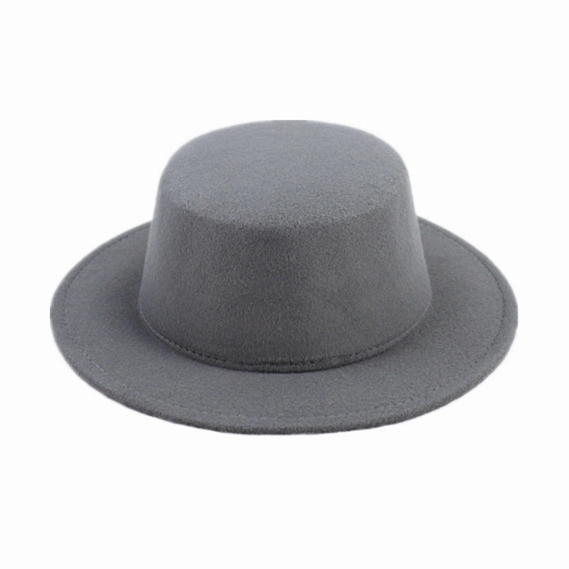 Hat Women's  Woolen Top Hat Autumn And Winter Black Vintage Gentleman  Flat Top Bow Top Hat Felt Hat