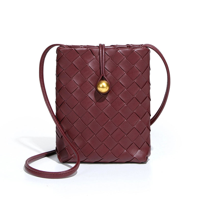 Women's Mini Pu Leather Solid Color Classic Style Weave Square Lock Clasp Shoulder Bag Crossbody Bag