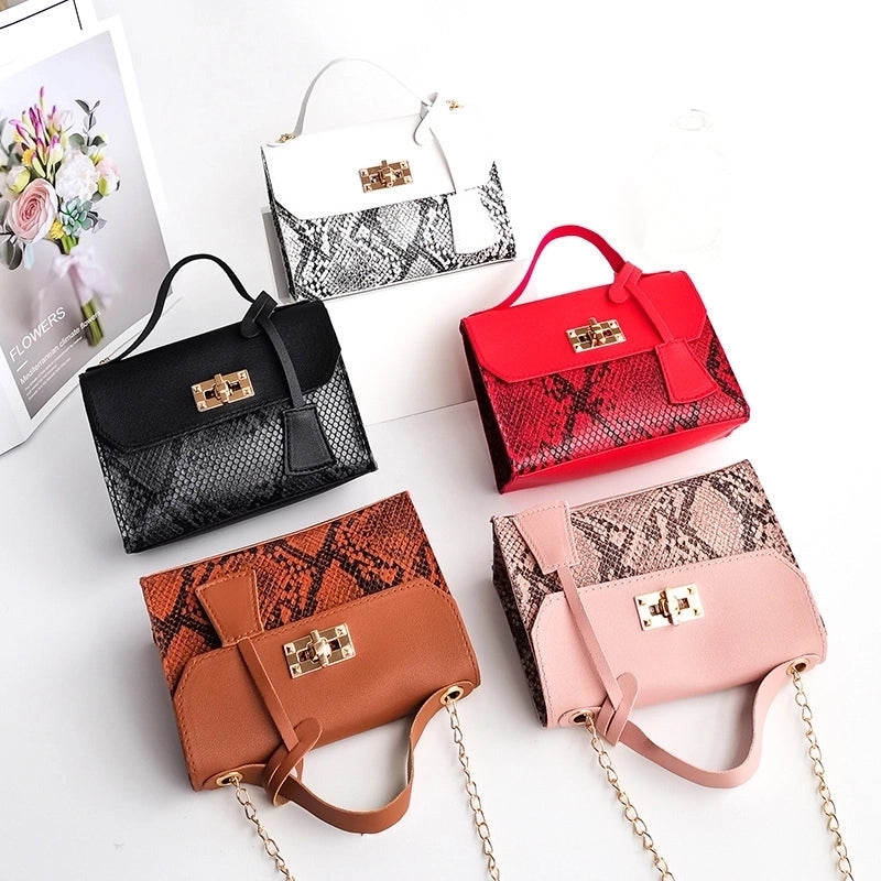 Women's Medium Pu Leather Snakeskin Fashion Square Lock Clasp Crossbody Bag