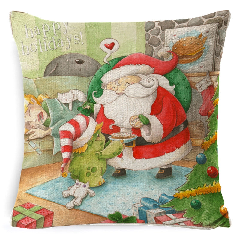 Retro Christmas Tree Santa Claus Christmas Socks Linen Pillow Cases