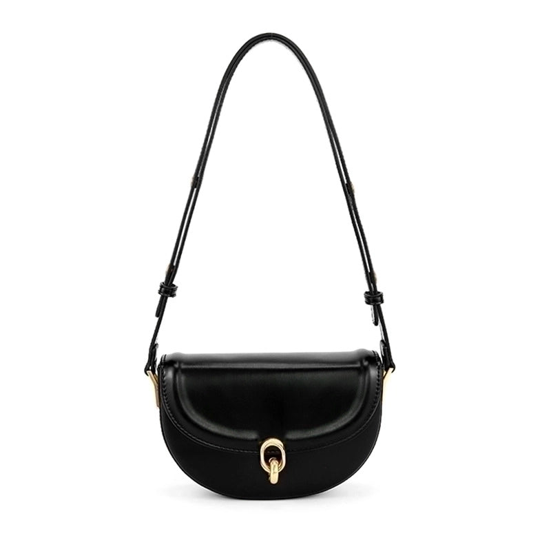Women's Small All Seasons Pu Leather Solid Color Streetwear Oval Lock Clasp Saddle Bag