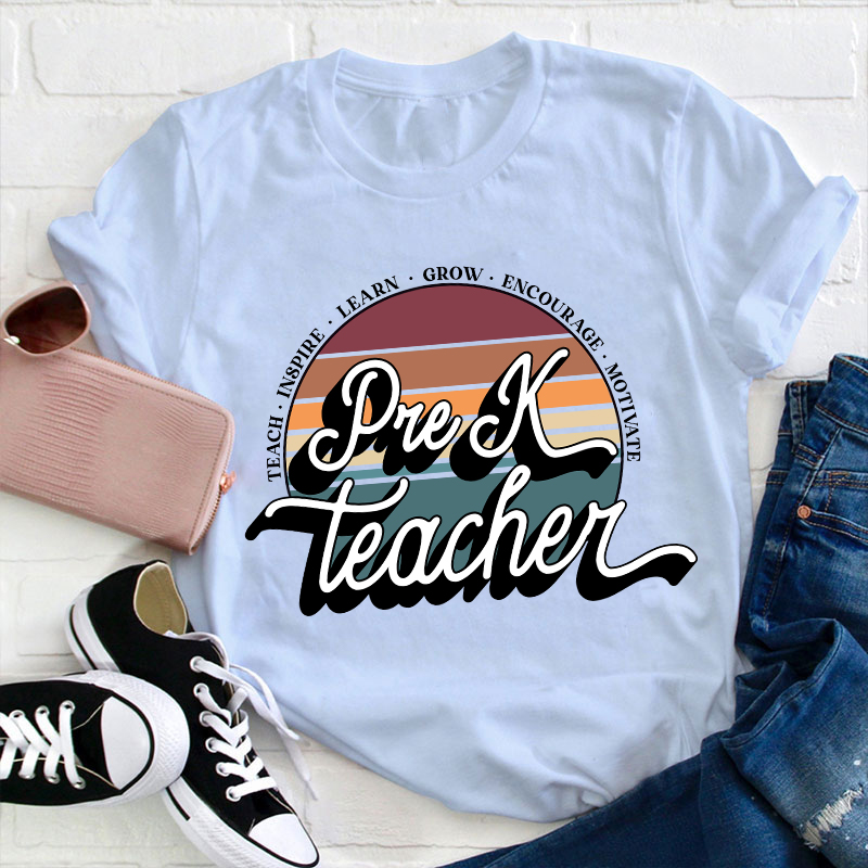 Personalized Teach Inspire Learn Grow Encourage Motivate Teacher T-Shirt