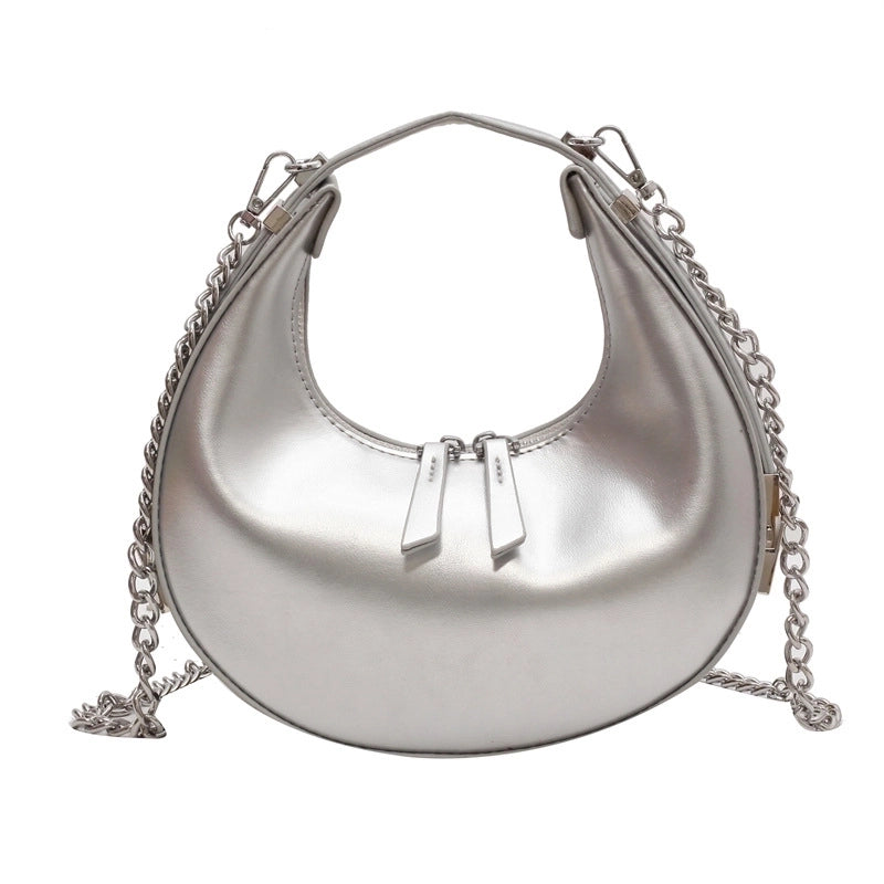 Women's Small Pu Leather Solid Color Basic Dumpling Shape Zipper Shoulder Bag