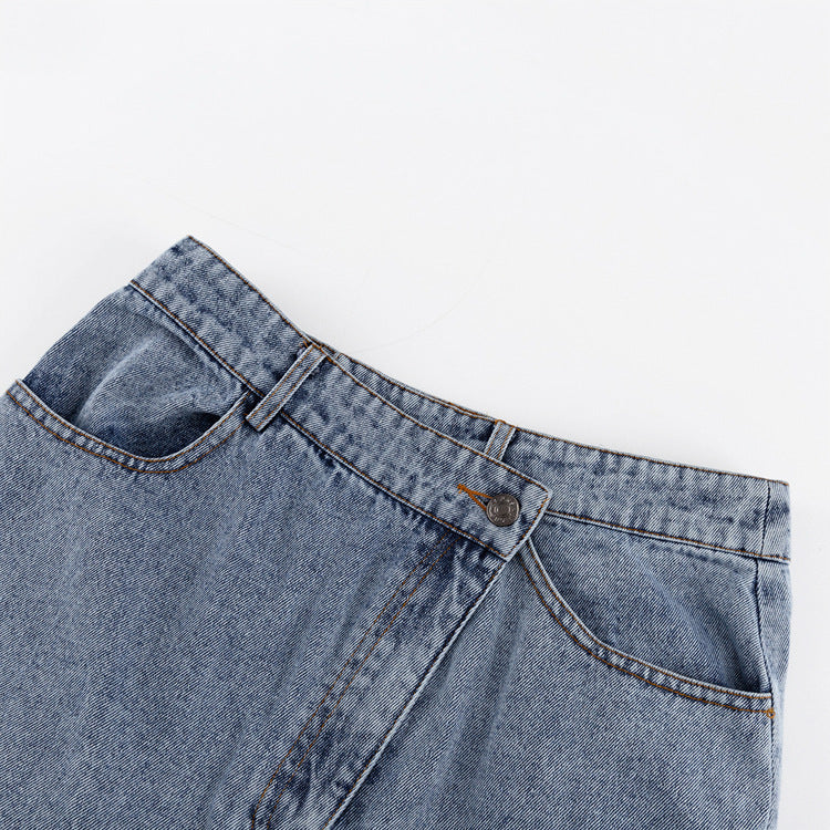 Raw Hem High Slit Maxi Denim Skirt