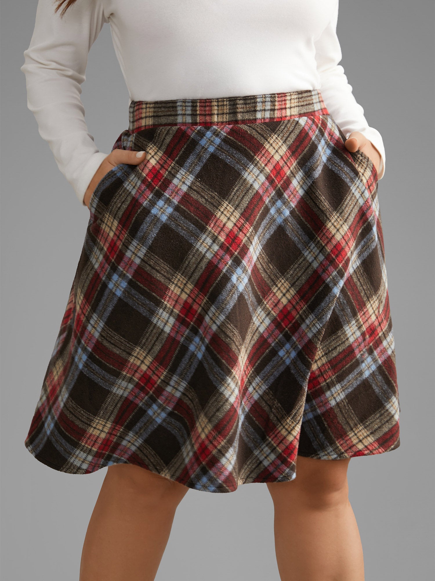 Plaid Pattern Elastic Waist A-line Mini Skirt