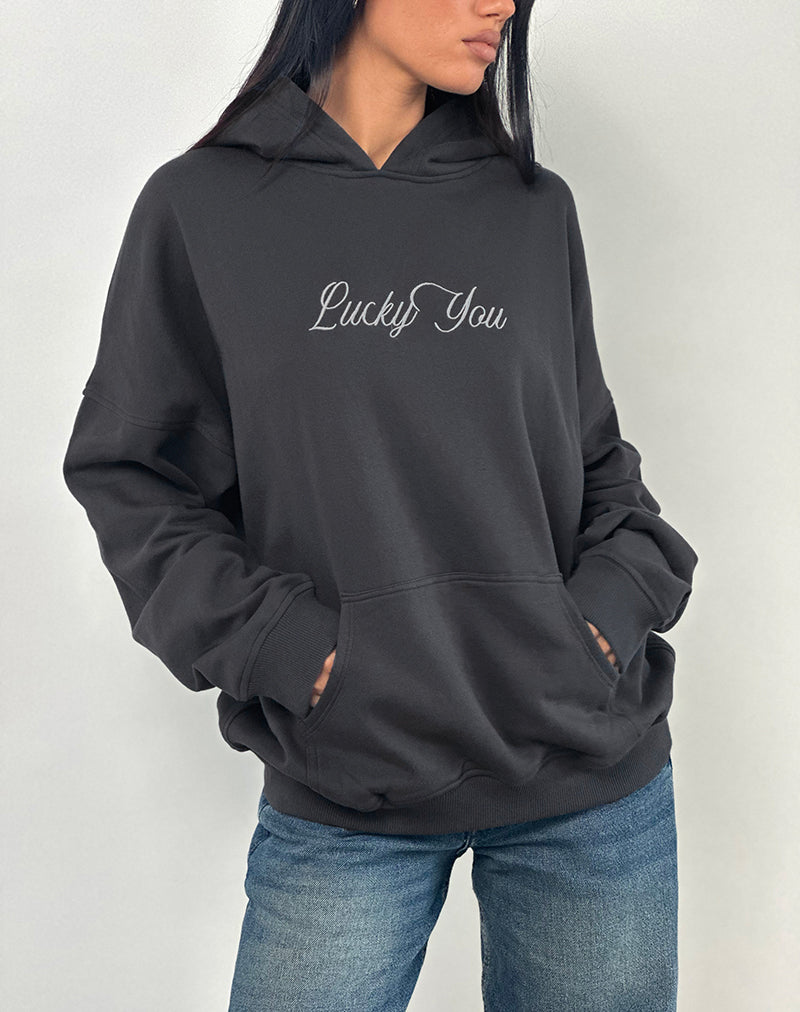 Oversized Hoodie in Ocean Storm with Lucky You Graphic