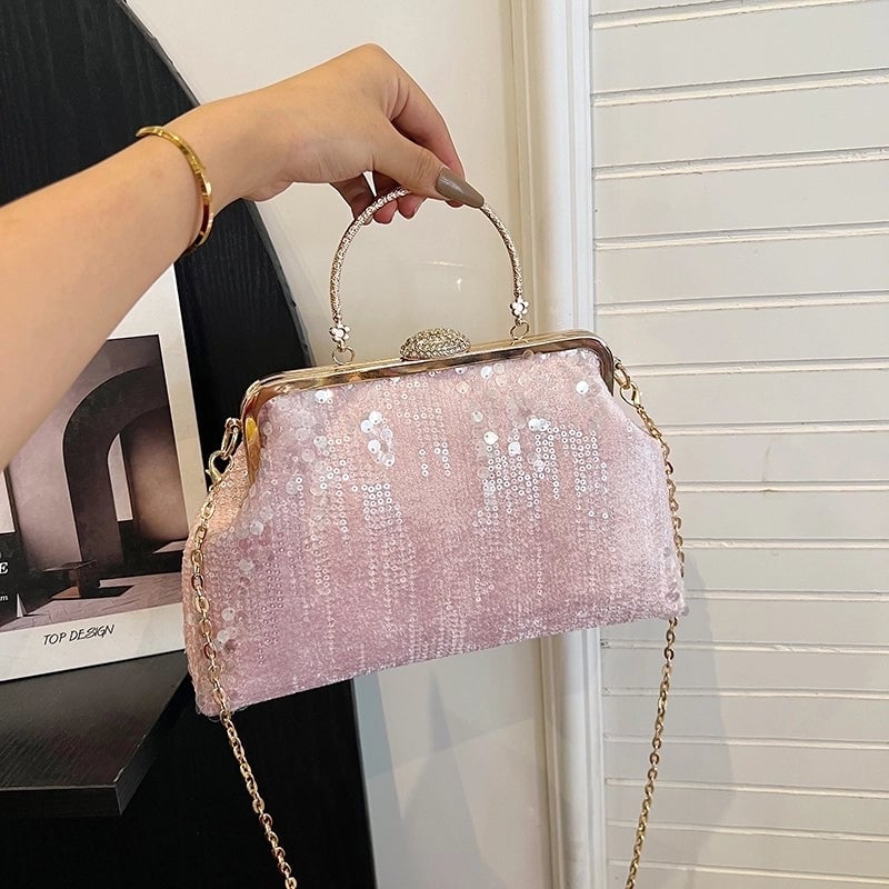 Grey White Pink Cloth Solid Color Shell Evening Bags