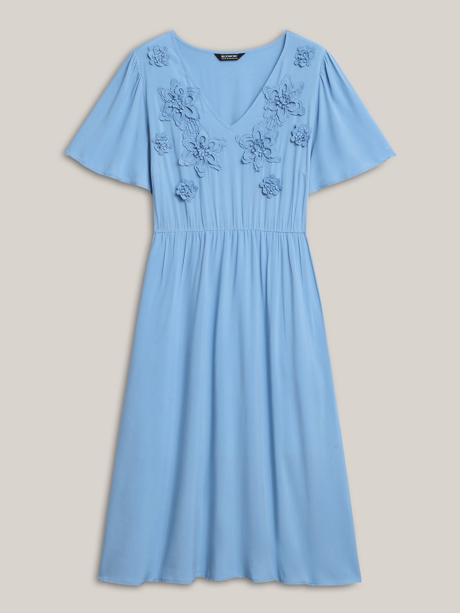 Rayon Floral Detail Cinched-Waist Midi Dress
