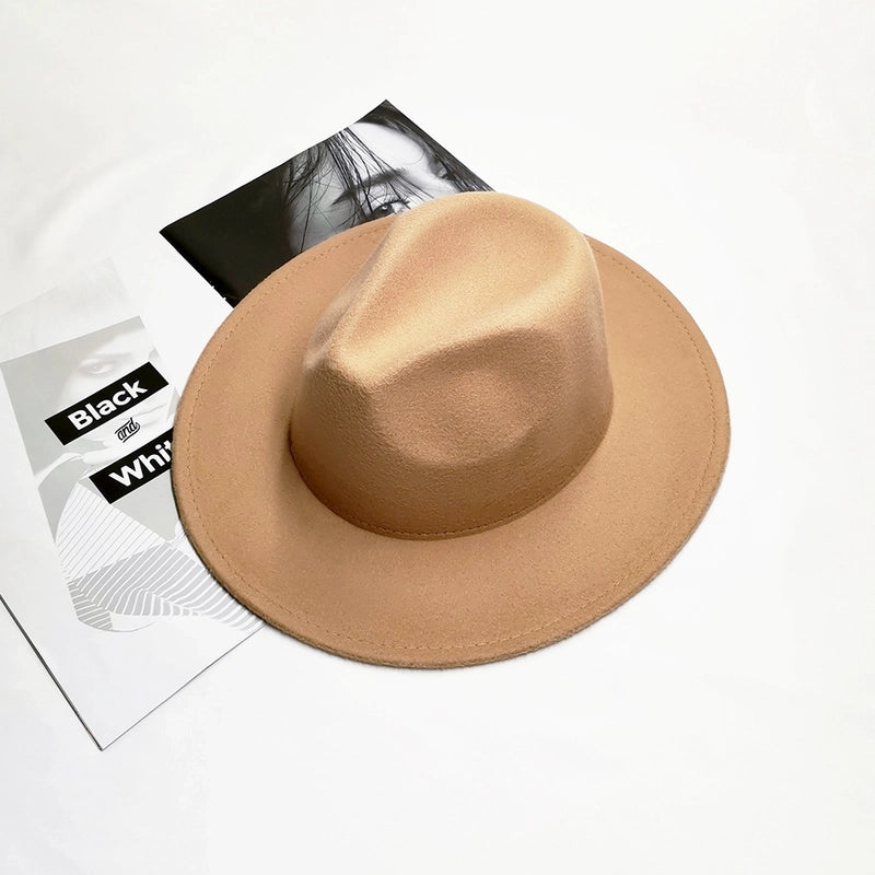 Warm Hat For Men And Women In Autumn And Winter Woolen Jazz Big-brimmed Top Hat Vintage Solid Color Light Plate Felt Hat