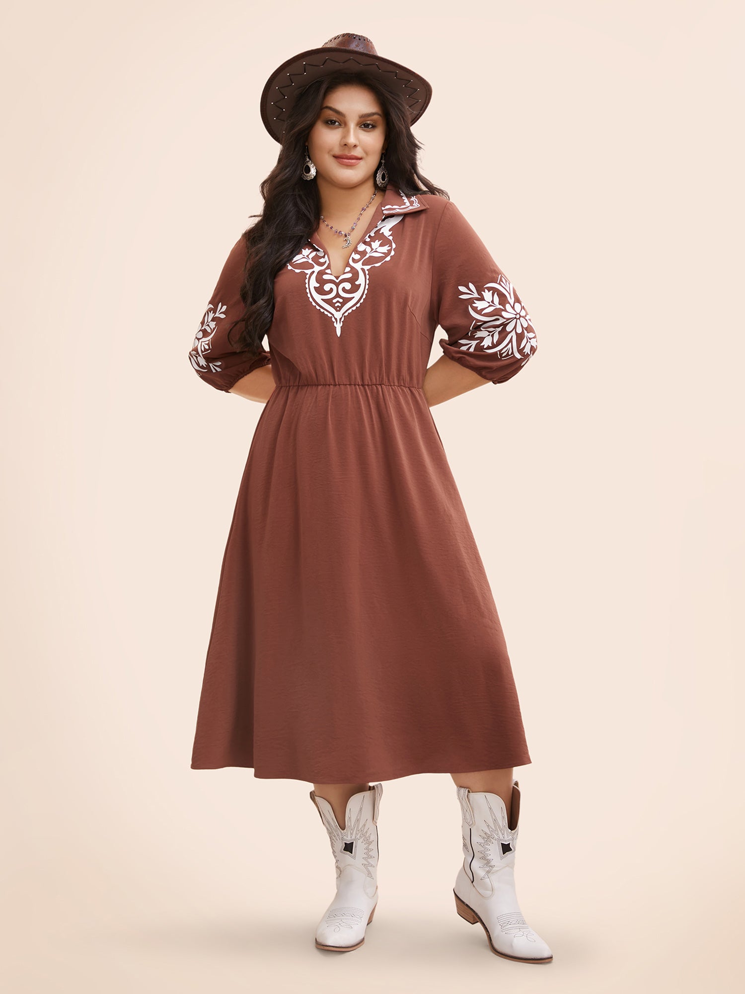 Precision Printing Waist-Cinching Midi Dress