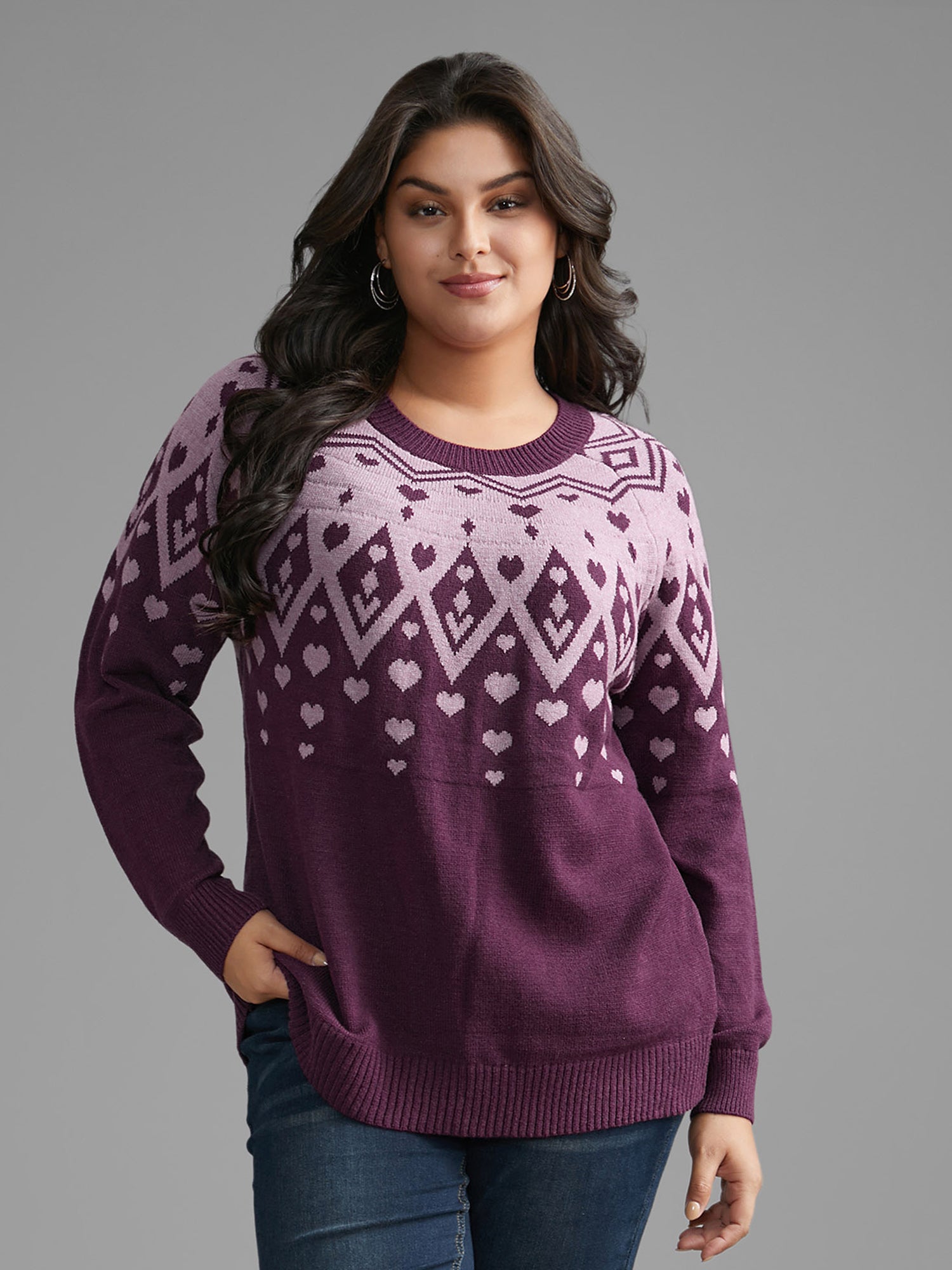 Heart Round Neck Raglan Sleeve Pullover