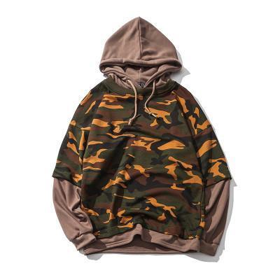 Camouflage Drop Shoulder 2 Layered Hooded Shirt