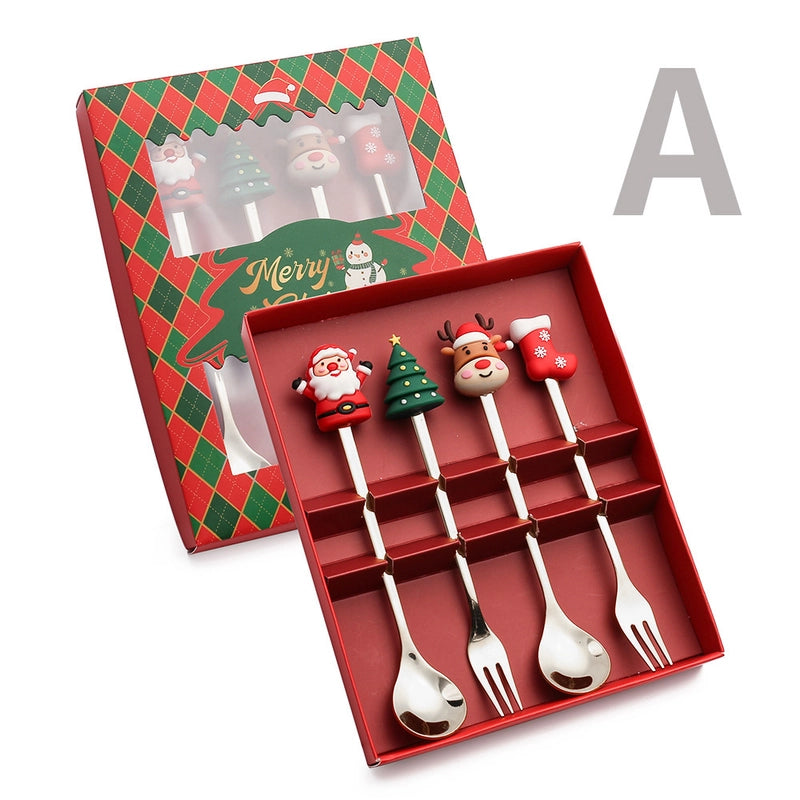Christmas Cute Christmas Tree Santa Claus Star 304 Stainless Steel PVC Tableware 1 Piece