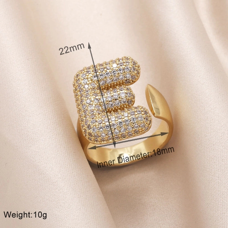 Copper 18K Gold Plated Modern Style Minimalist Plating Inlay Letter Zircon Open Rings