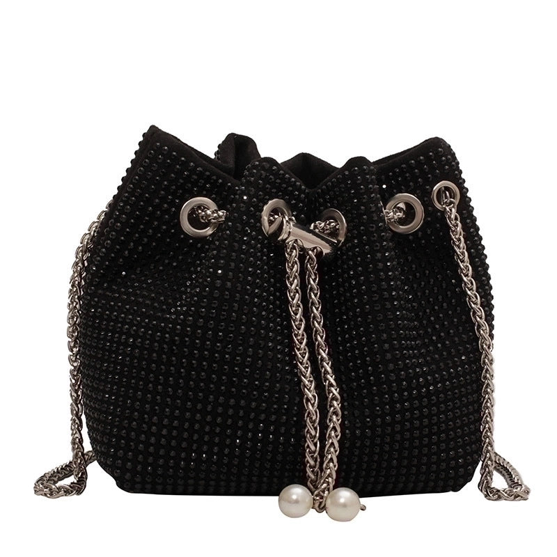 Women's Small Rhinestone Solid Color Streetwear Pearls String Crossbody Bag